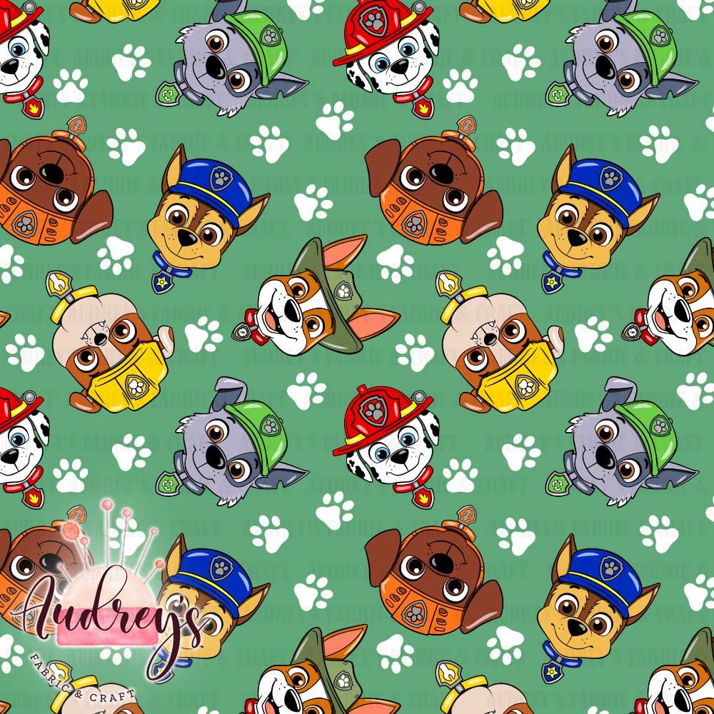 Paw Patrol Toss on Green | Digital-Print Custom Cotton Lycra 240gsm | 145cm wide