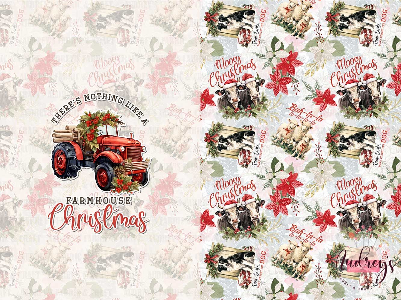 Farmhouse Tractor Christmas | Digital-Print Custom Cotton Woven | 145cm wide