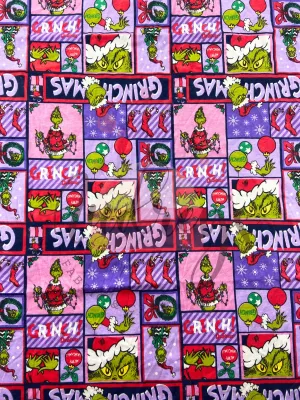 Patchwork Grinch | Licensed Cotton Jersey Knit Fabric | 180cm Wide