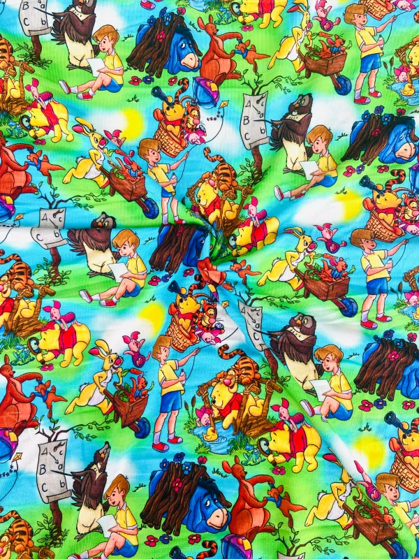 Pooh &amp; Friends, Outdoors | Digital Print Custom Modal Spandex Lycra Fabric, 260gsm