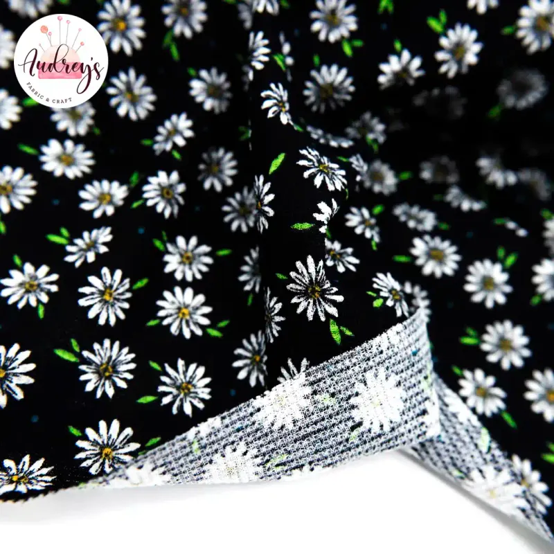 Daisy on Black | Waffle Jersey Knit Fabric | 160cm Wide