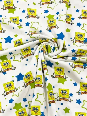 Spongebob Stars | Licensed Cotton Lycra Fabric, 180gsm