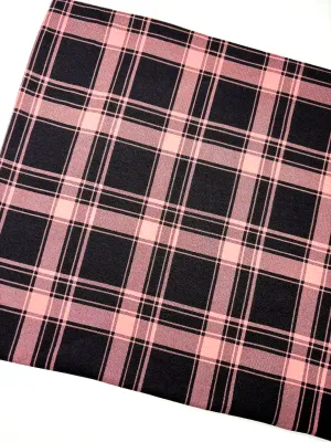 Pink &amp; Black Plaid | Cotton Lycra Fabric, 210gsm