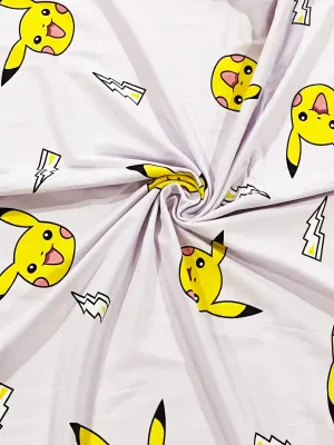 Pikachu on Lilac | Licensed Cotton Lycra Fabric, 190gsm