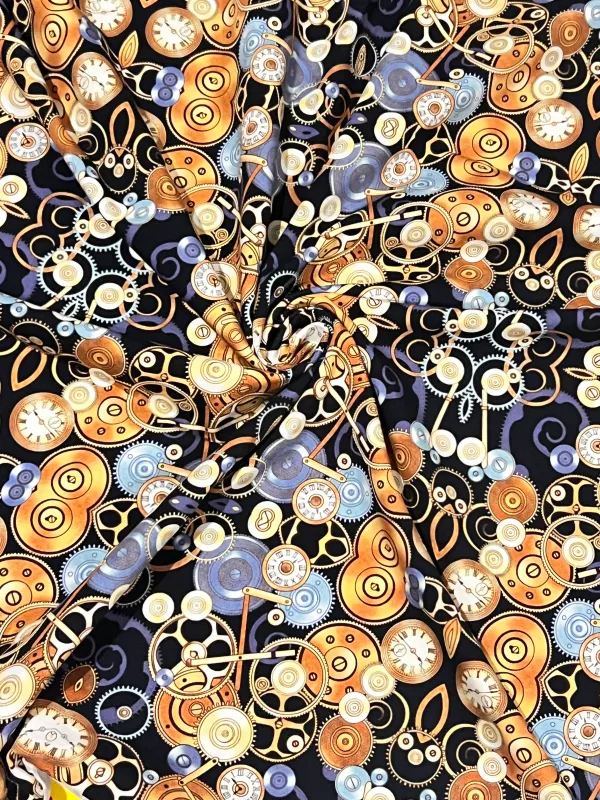 Clockwork | Cotton Lycra Print Fabric, 180gsm