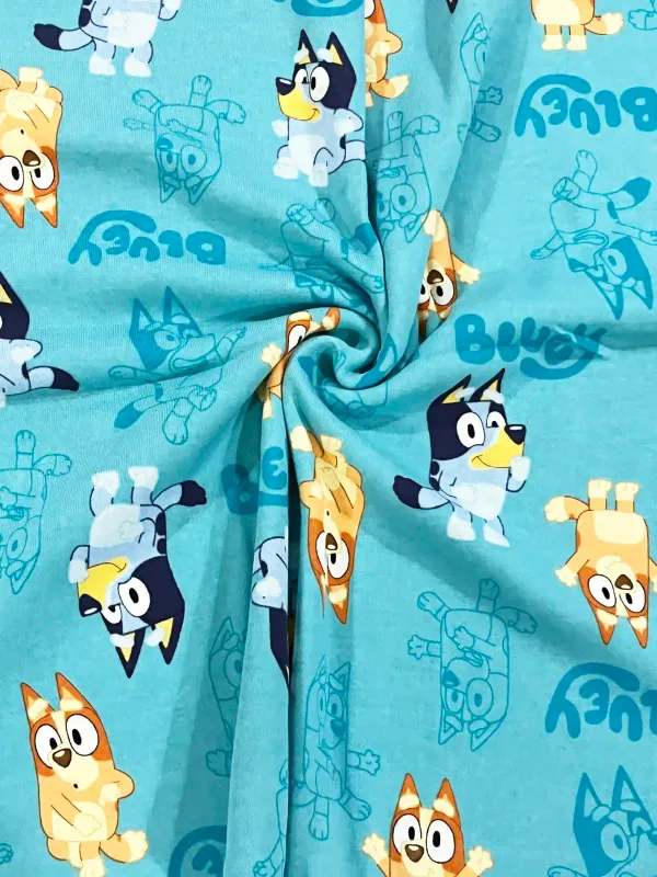 Bluey &amp; Bingo, Dance | Licensed Cotton Jersey T-shirt Fabric, 174cm Wide