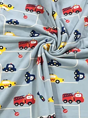 Vehicles on the Road | Cotton Lycra Fabric, 190gsm