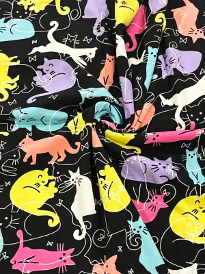 Cat Doodles | Cotton Jersey T-Shirting Fabric, 178cm Wide