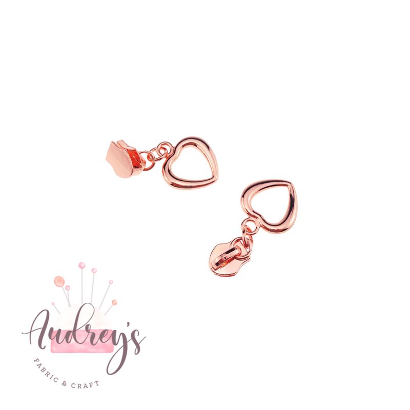 Heart Shape, Rose Gold | Zipper Sliders | Fits #5 Nylon Zippers