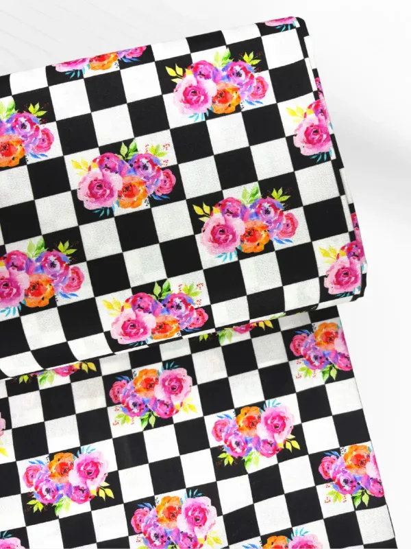 Checkered Blooms | Quilting Cotton | 112cm wide