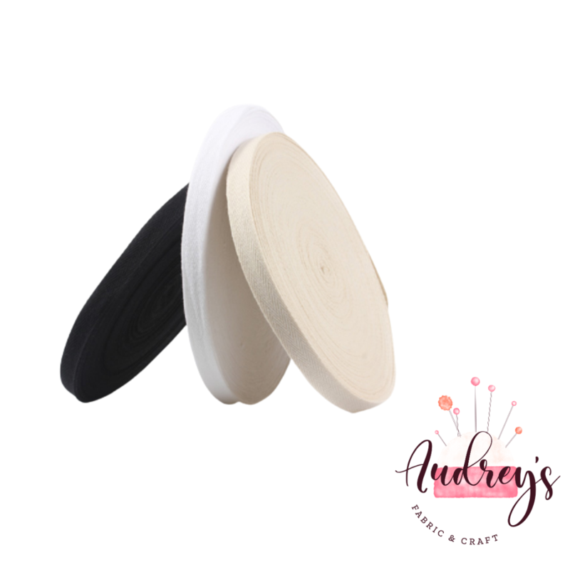 White, 7 Widths | Cotton Twill Herringbone Tape | By the Meter or Roll