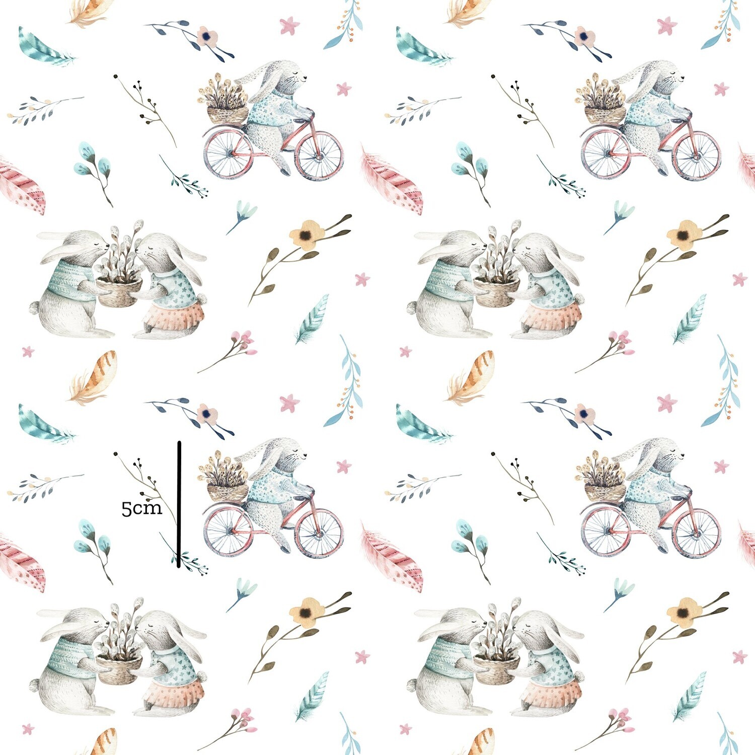 Bunnies, White | Digital-Print Cotton Lycra 230gsm | 150cm wide - 1.2m Piece