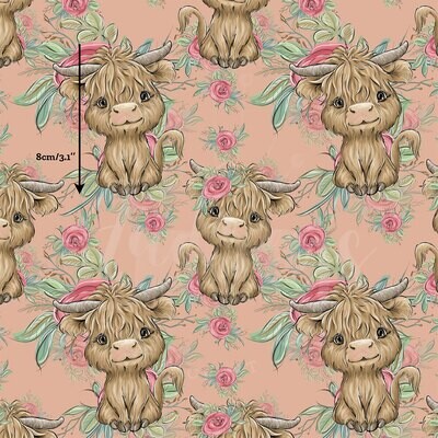 Highland Cow, Blush Toss | Digital-Print Custom Cotton Woven | 145cm wide