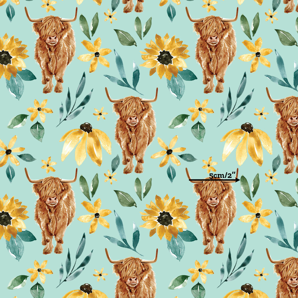 Highland Cow, Blue | Digital-Print Cotton Woven | 145cm wide
