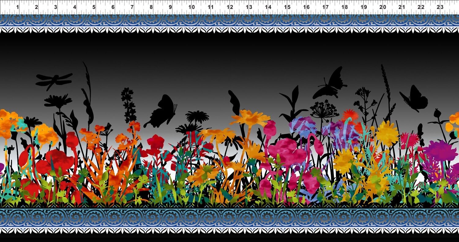 Dreamscapes, Black | Border-Print Quilting Cotton | 112cm wide