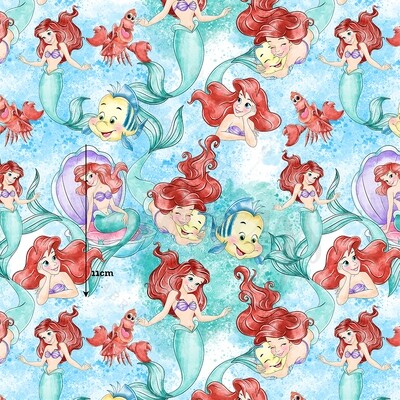 Ariel The Little Mermaid, Watercolour | Digital-Print Cotton Lycra 240gsm | 150cm wide