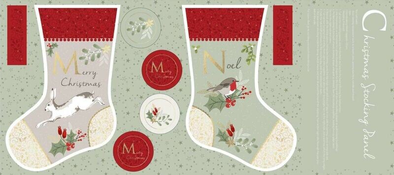 Hare &amp; Robin Stocking Panel | Quilting Cotton Advent Activity Panel