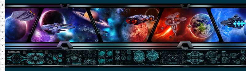 Sci-Fi Galaxy Planets | Border-Print Quilting Cotton | 112cm wide