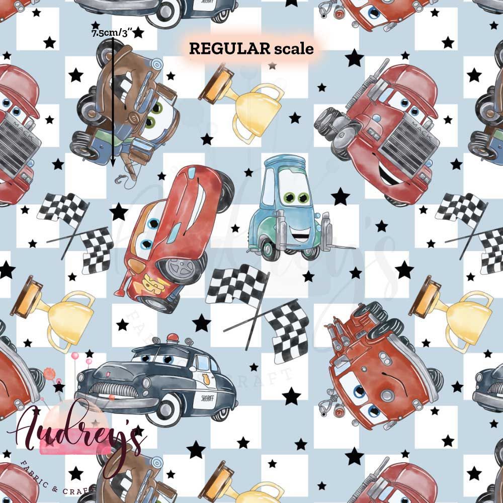 Cars on Checkers | Digital-Print Custom PUL Waterproof Fabric | 150cm wide