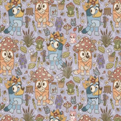 Bluey, Cottagecore Mauve | Digital Print Custom Cotton Woven | 145cm wide