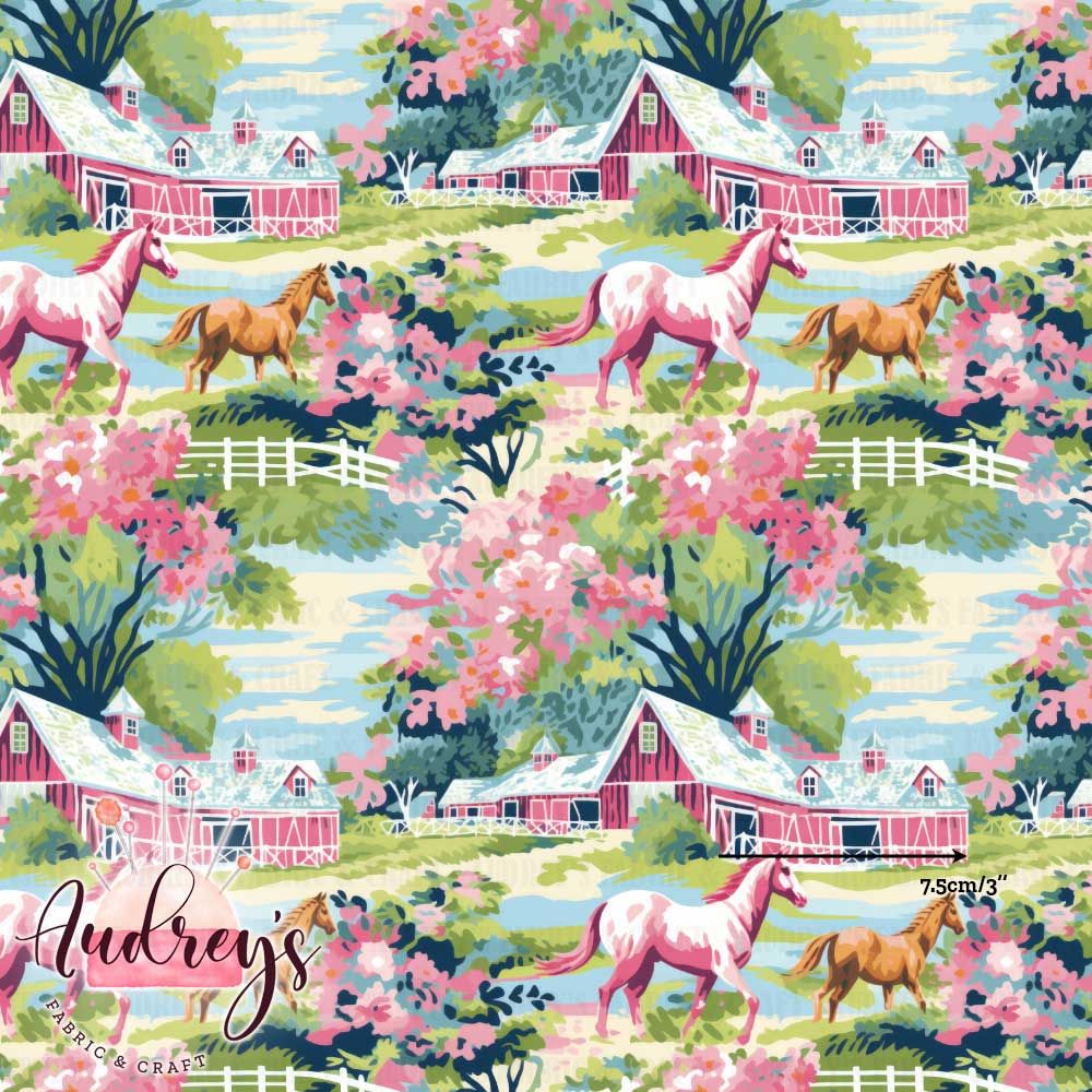 Country-side Horses | Digital-Print Custom Cotton Woven | 145cm wide