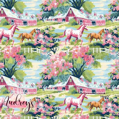 Country-side Horses | Digital-Print Custom Cotton Woven | 145cm wide