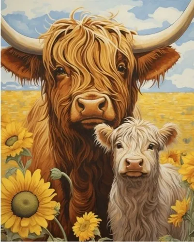 Whimsical Highland Cow | Digital Print Quilting Cotton Panel