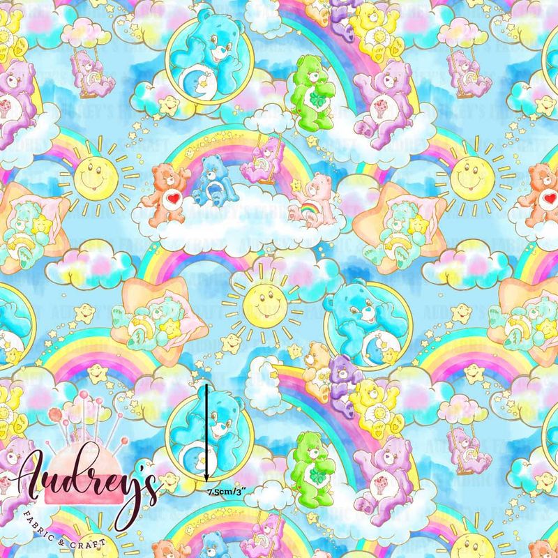 Carebears on Blue | Digital-Print Custom Cotton Woven | 145cm wide