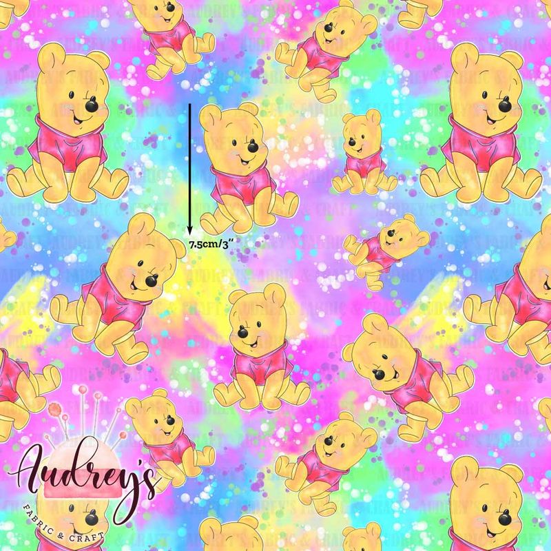 Pooh on Rainbow Splatter | Digital-Print Custom Cotton Woven | 145cm wide