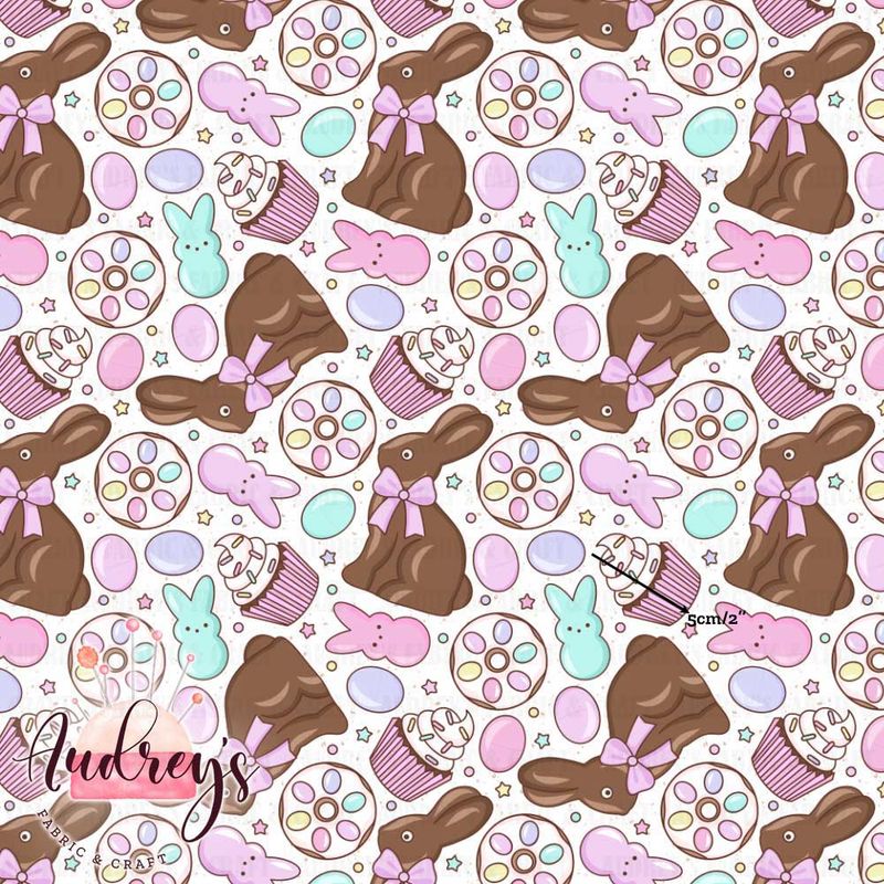 Chocolate Bunnies Toss | Digital-Print Custom Cotton Woven | 145cm wide