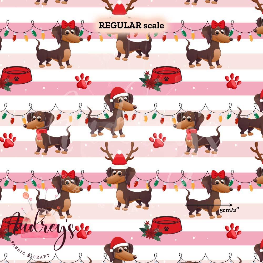 Xmas Sausage Dogs | Digital-Print Custom Cotton Woven | 145cm wide