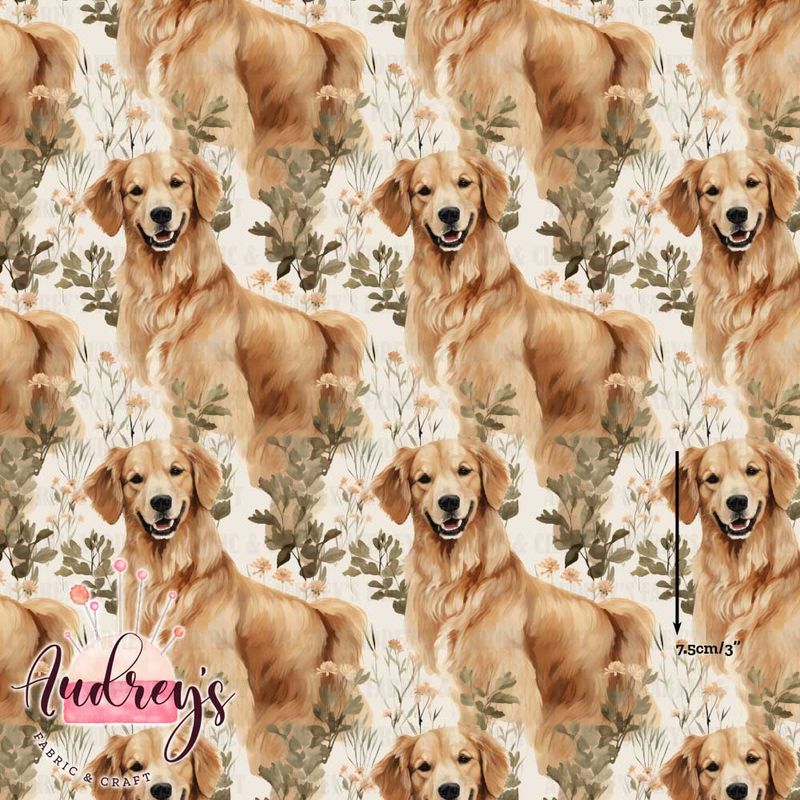 Golden Retreiver, Watercolour | Digital-Print Custom Cotton Woven | 145cm wide