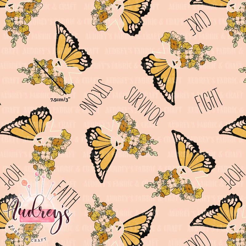 Peach Ribbon Uterine Cancer Awareness | Digital-Print Custom Cotton Woven | 145cm wide