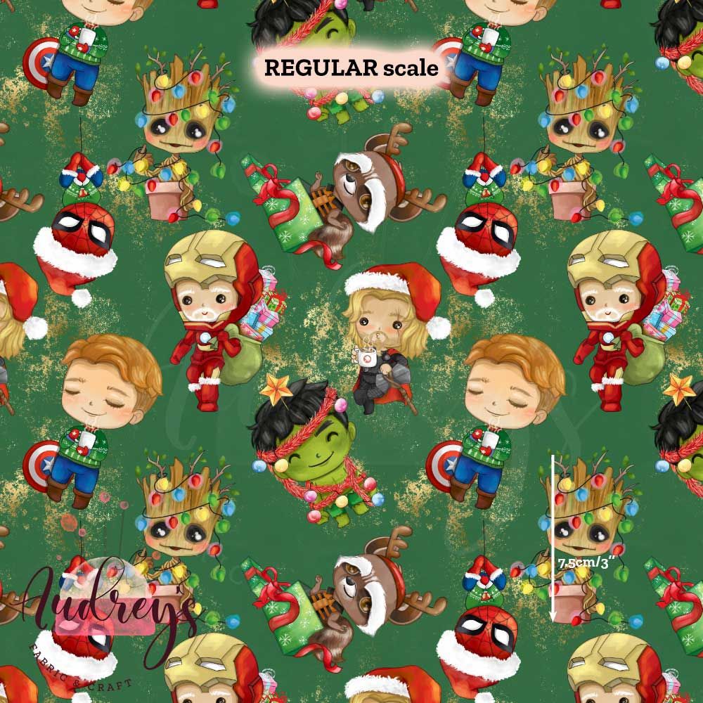 Xmas Superheroes | Digital-Print Custom Cotton Woven | 145cm wide