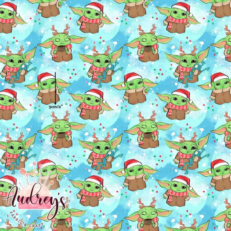 Xmas Yoda, Blue | Digital-Print Custom Cotton Woven | 145cm wide