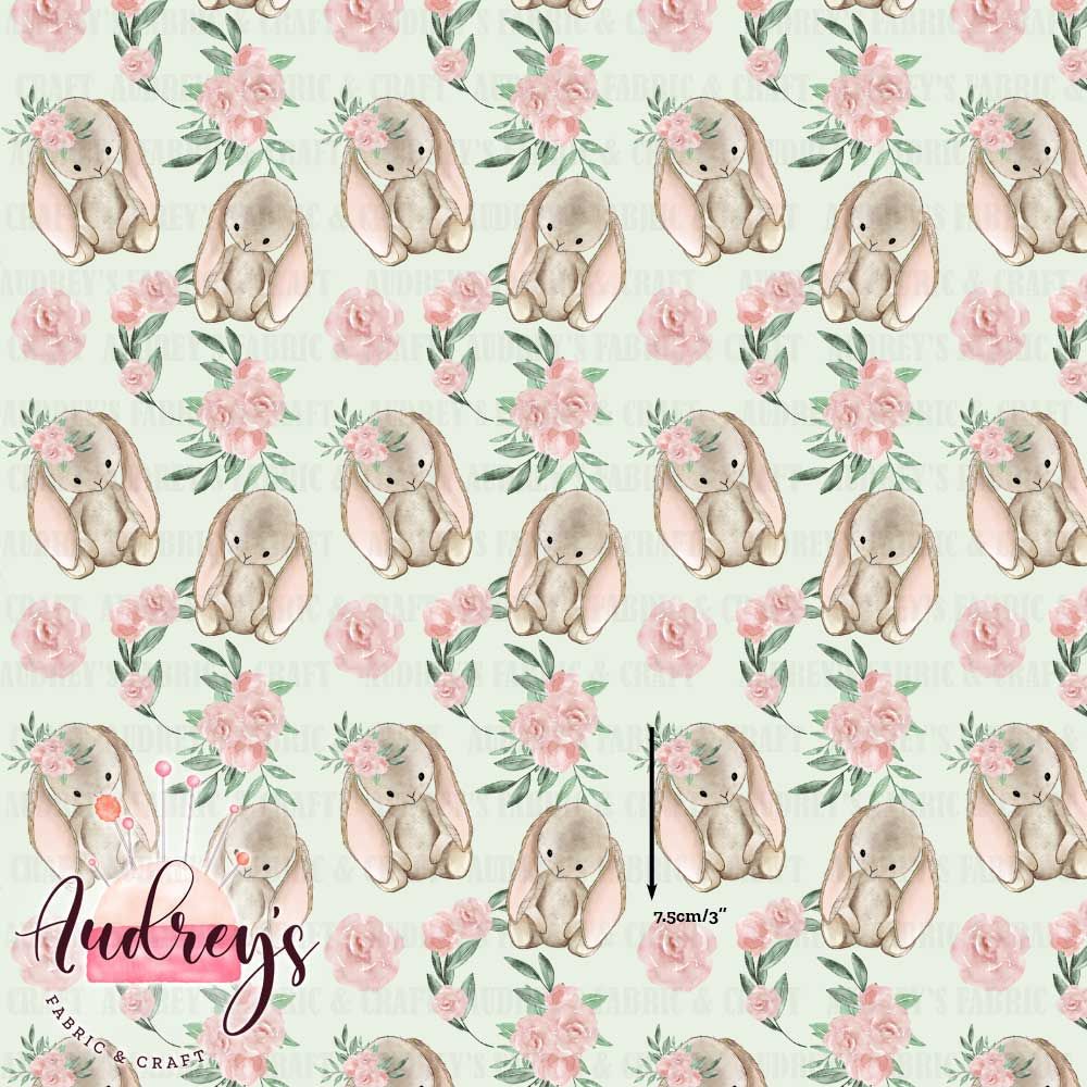 Cute Bunny Floral | Digital-Print Custom Cotton Woven | 145cm wide
