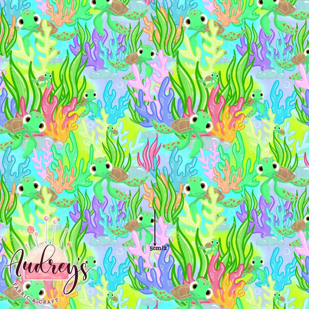 Squirt Turtle, Pastel | Digital-Print Custom Cotton Woven | 145cm wide
