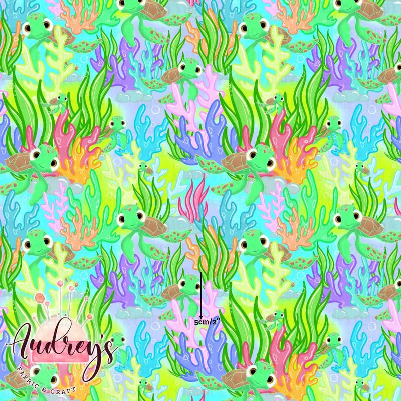 Squirt Turtle, Pastel | Digital-Print Custom Cotton Woven | 145cm wide