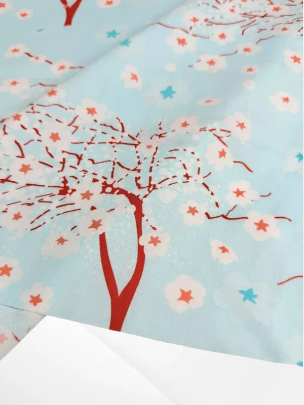 Cherry Blossom on Blue | Quilting Cotton | 112cm wide