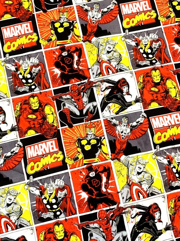 Marvel Comic Blocks Red | Licensed Quilting Cotton | 112cm wide