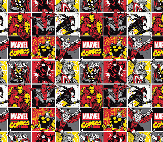 Marvel Comic Blocks Red | Licensed Quilting Cotton | 112cm wide