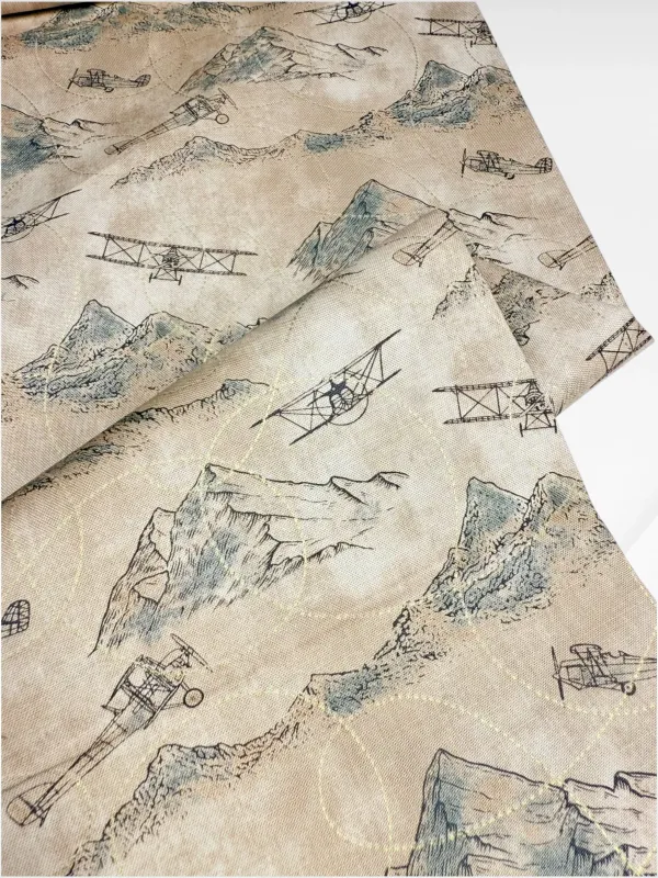 Vintage Flight - Plane over Mountains | Quilting Cotton | 112cm wide