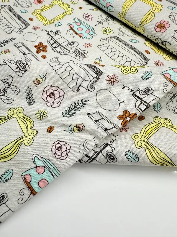 Friends Central Perk on Grey | Licensed Quilting Cotton | 112cm wide