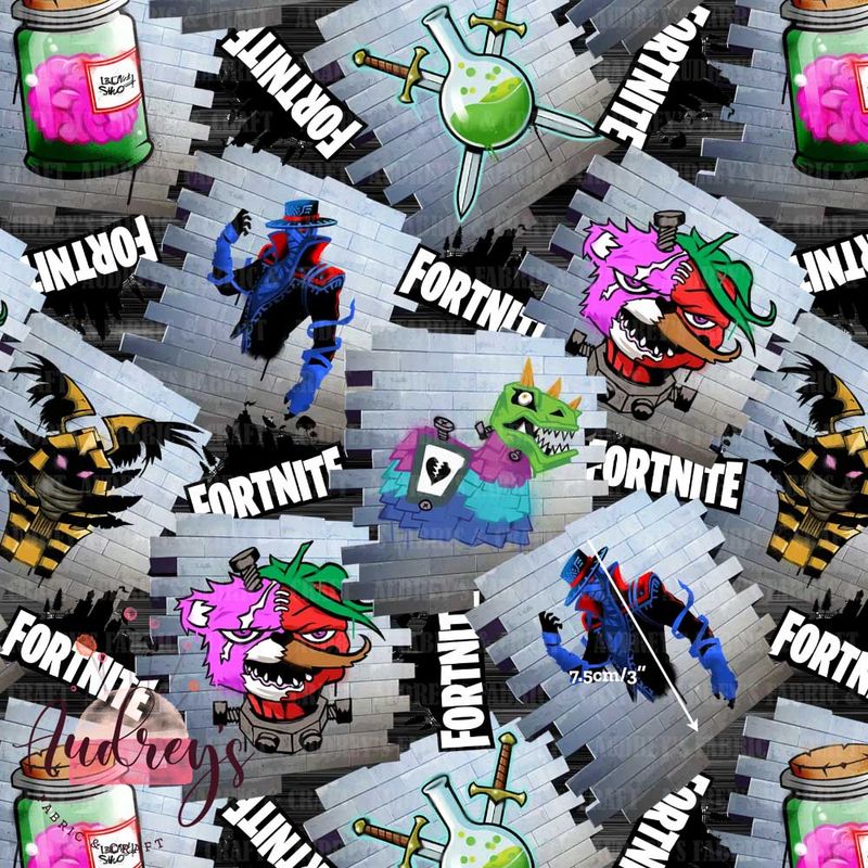 Fortnite Cards, Stacked | Digital-Print Custom Cotton Woven | 145cm wide