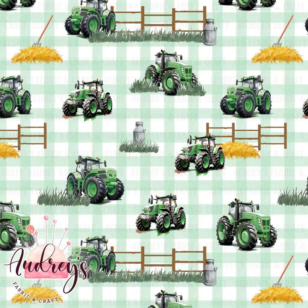 Green Gingham Farm Tractors | PRE-ORDER | Choose Your Own Base