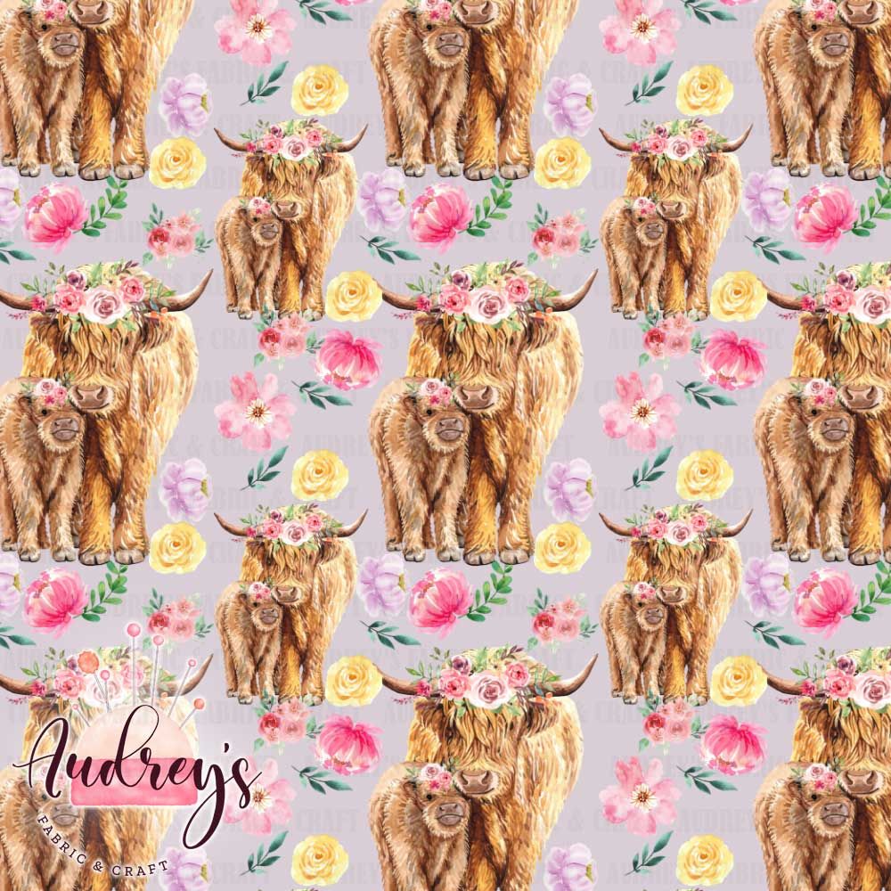 Floral Highland Cow on Lavendar | PRE-ORDER | Choose Your Own Base