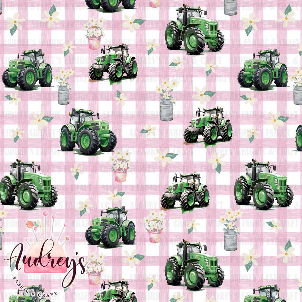 Pink Gingham Farm Tractors | PRE-ORDER | Choose Your Own Base