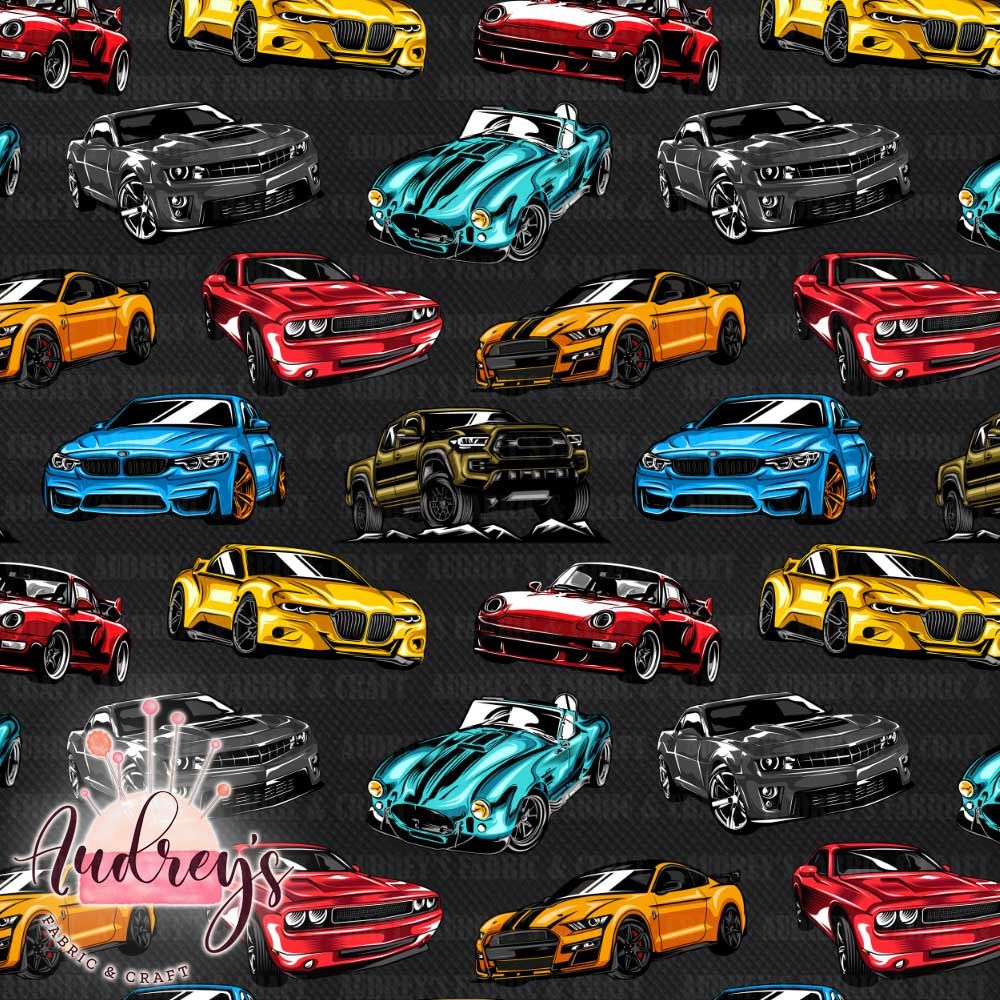 Vintage Cars on Black | Digital-Print Custom Cotton Woven | 145cm wide