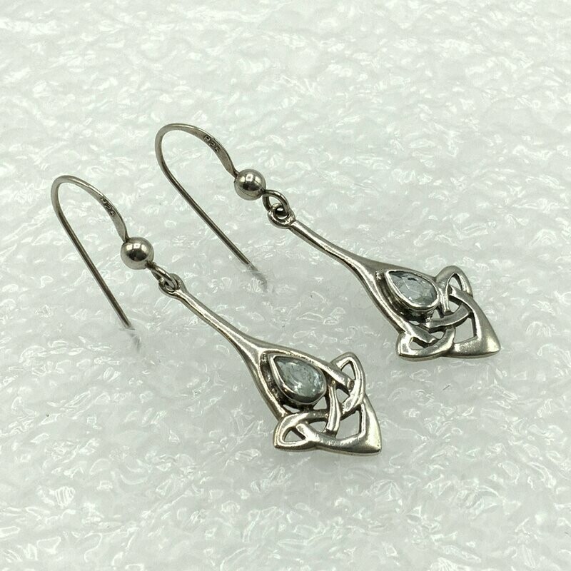 Sterling Silver Celtic knot Aquamarine Drop Earrings