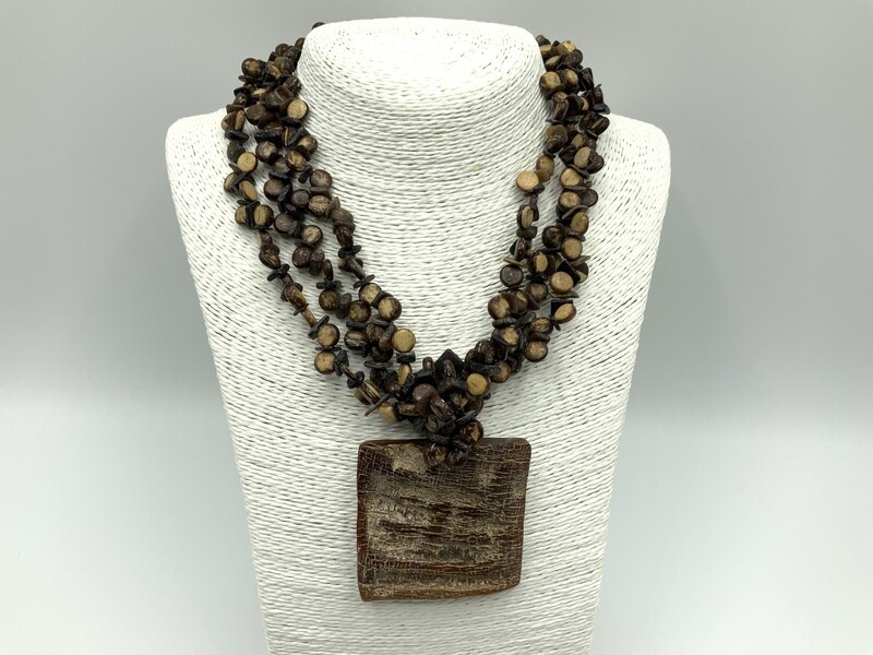 Acrylic Horn and Wood Statement Necklace